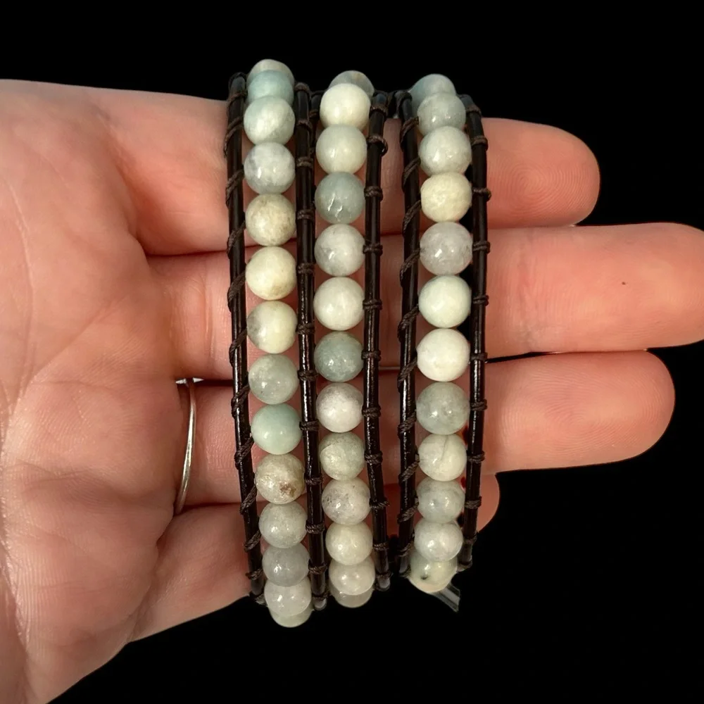 Amazonite Beaded Leather Wrap Bracelet